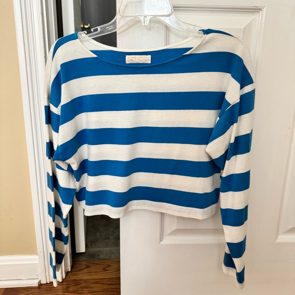 Suzi Kondi Blue and White Striped Crop Top